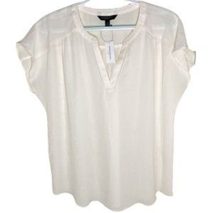 Banana Republic - Lightweight Cap Sleeve Sheer Blouse (White)